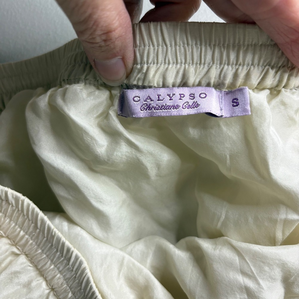 Calypso Christiane Celle Silk Tiered Maxi Skirt Cream Ivory Boho Elastic Waist S - Picture 3 of 11